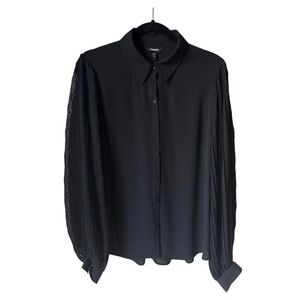 Express Black Blouse with Sheer Sleeves